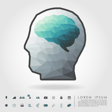 polygon brain and human head with business icon vectorのイラスト素材