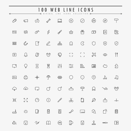 100 web minimal outline icons collection vector