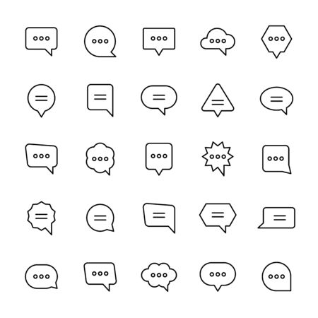 Chat speech bubble and text box 25 line icons vectorのイラスト素材