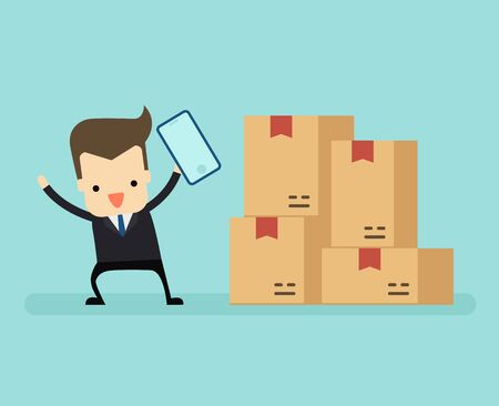 businessman and parcel box in delivery service concept vectorのイラスト素材