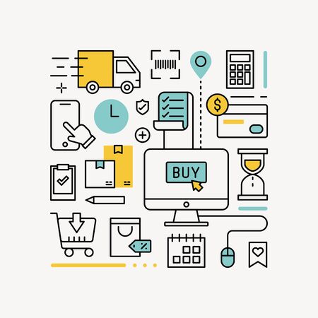 online shopping infographic outline design style vectorのイラスト素材