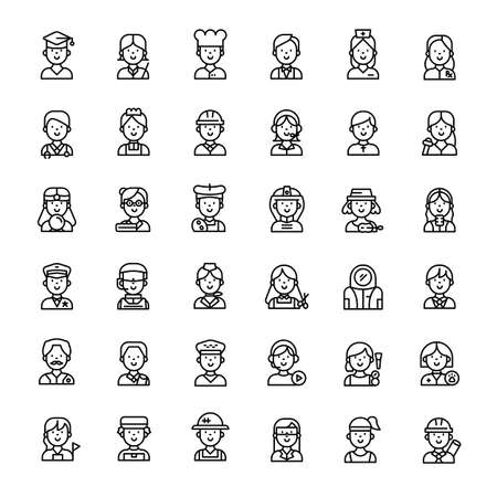 people character 36 outline icons vectorのイラスト素材