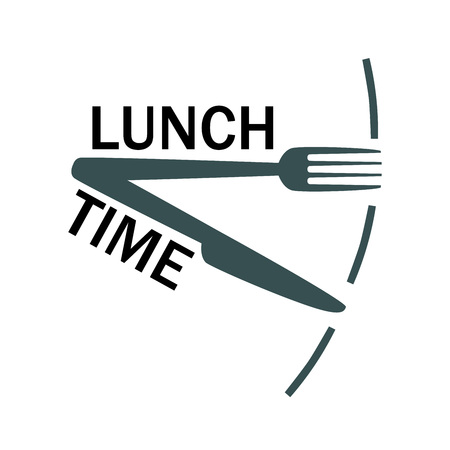 Lunch time text with fork and knife. Isolated iconのイラスト素材