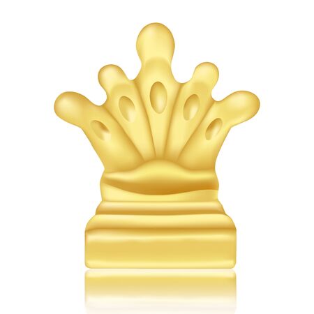 Golden prize or reward for victory on competitions for winner individual or team. Realistic crown standing on reflecting surface on white background. Vector Illustrationのイラスト素材