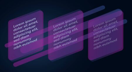 Abstract business infographics or background in purple color. Three steps Design concept for banners, covers, brochures, flyers, presentations. Vector illustration.のイラスト素材