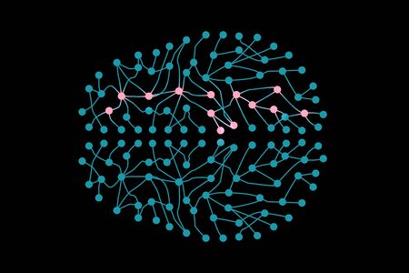 Deep learning artificial neural networks that form shape as human brain. Applicable for artificial intelligence, data science or data analysis presentations, banners, web design.のイラスト素材