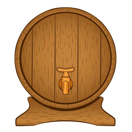 Wine or beer wooden barrel with faucet. Applicable as object for restaurant or pub banner, menu design. Vector illustrationのイラスト素材