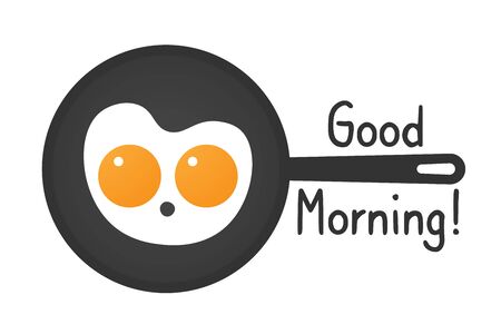 Frying pan with greeting words - Good Morningのイラスト素材