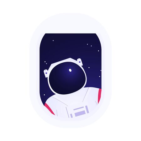 Astronaut looks to the airplane cabin through the porthole.のイラスト素材