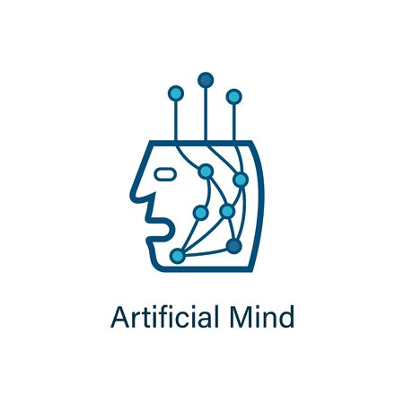 Human bot head icon with neural network inside. Applicable as part of artificial intelligence, machine learning design concept. Vector illustration.のイラスト素材