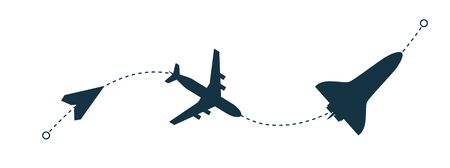 Growth, advancement, improvement design concept. Planes and shuttle flying through the pathwayのイラスト素材