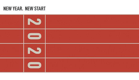 Running track with 2020 numbers. Treadmill symbolize new start in 2020 and new business goals,...