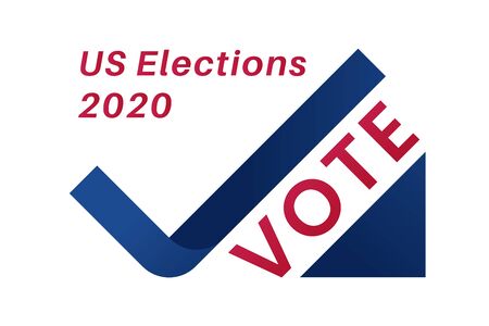 US Elections 2020 check mark sign. American presidental election 2020. Vote word. Gradient blue...