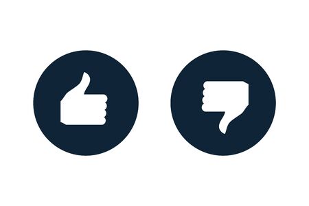 Like and dislike icon inside circle. Thumb up and down gestures that demonstrate choice, approvement or rejection.のイラスト素材