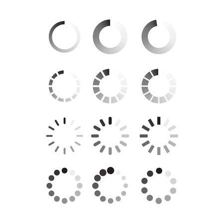 Circle progress bar loader. Round cyclic bar icon. Applicable as upload, download icon. Part of web app interface. Transparent progress bar. Flat vector illustrationのイラスト素材