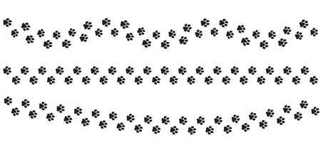Animal track with paw prints. Dog's footprints on white isolated background. Pattern brush. Pet paw black prints. Flat vector illustrationのイラスト素材