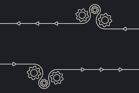Infographics design elements. Rotating cogs or cogwheels as process, project flow. Gear cog moving process forward. Rotating cogwheels as part of conveyor. Product release. Flat vector illustrationのイラスト素材