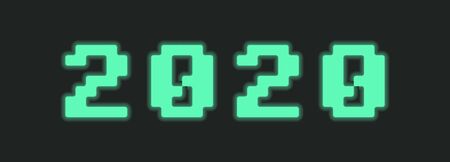 Happy new year 2020 logo text. Applicable as part of greeting card, calendar, invitation, banner or card design. Retro computer typography. Blurred 2020 numberss. Vector illustrationのイラスト素材