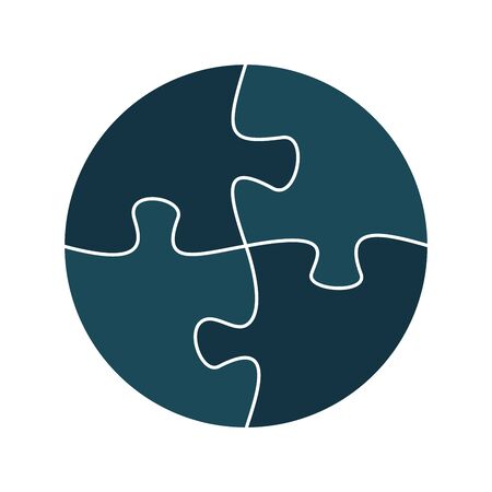 Four jigsaw pieces or parts connected together. Multicolor puzzle jigsaw template. Flat vector illustrationのイラスト素材