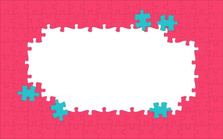 Red puzzle pieces. Jigsaw frame. Puzzle orange background. Flat vector illustrationのイラスト素材