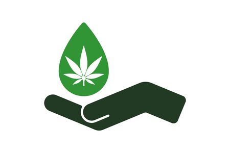 Hand, palm keeping drop with hemp leaf inside.のイラスト素材