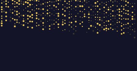 Magic stars on the night sky background. Golden stars as curtain or rain. Holiday christmas confetti concept. Vector illustrationのイラスト素材