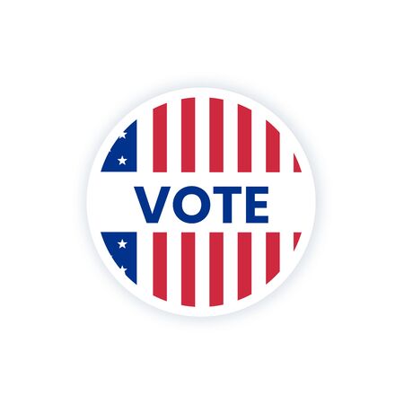 American vote sticker with USA flag and word vote. Voting sticker or label in modern trendy style. Patriotic badge for US, american voting. Vector illustrationのイラスト素材