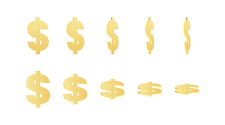 Rotating golden dollar sign. Applicable for gambling games, jackpot or bank or financial illustration. 3d realistic dollar symbol, icon. Vector illustration.のイラスト素材