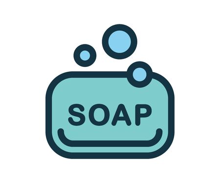 Soap bar line icon with bubbles. Line, outline icon. Personal hygiene symbol. Protection from coronavirus, COVID 19. Vector illustrationのイラスト素材