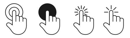 Clicking hand with finger, forefinger icon. Hand mouse pointer cursor. Click symbols. Choose, pick, select sign. Choice, selection symbol. Vector illustrationのイラスト素材