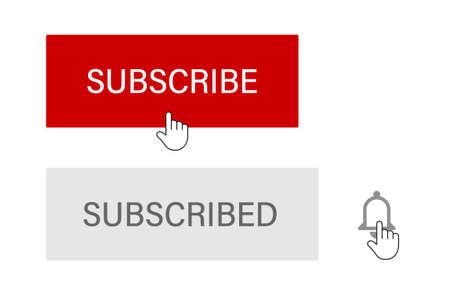 Subscribe button with hand cursor. Subscription process illustration. Hand click on the button....