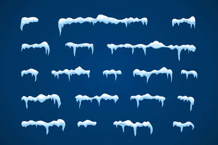 Frost decoration collection for frames. Horizontal frozen snow set.のイラスト素材