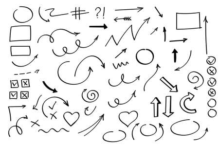 Doodle symbols. Pointer icons. Pointer graphic symbols.のイラスト素材
