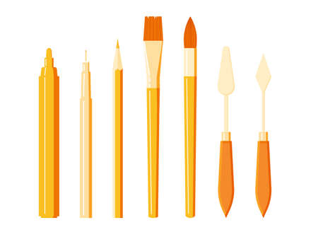 Set of art tools - pencil, brush, liner, pen, markerのイラスト素材