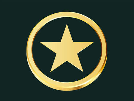 Gold coins with star sign. Golden ribbon or prize.のイラスト素材
