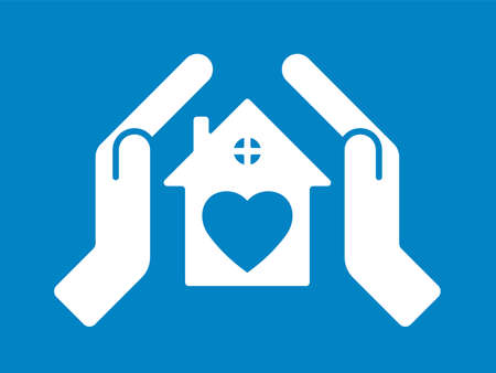 Home care, insurance concept. Hands cover the roof of the house.のイラスト素材