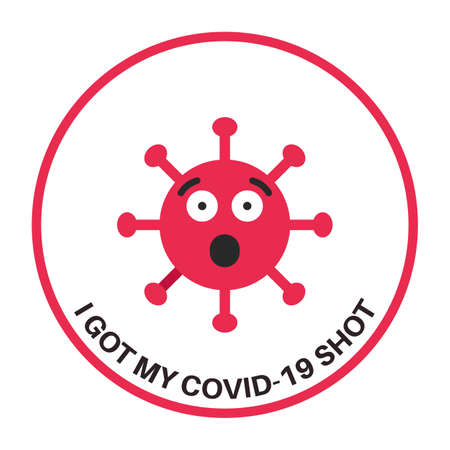 Funny vaccination badge or sticker. Emoticon virusのイラスト素材