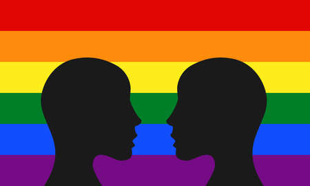 Lesbian couple, heads opposite each other.のイラスト素材