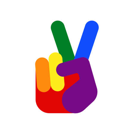 Victory symbol, Peace gesture. Rainbow colored hand.のイラスト素材