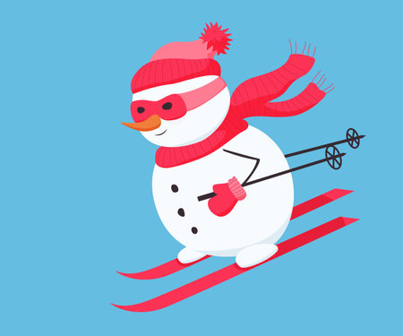 Snowman in red hat, scarf and gloves.のイラスト素材