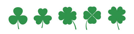 Set of four and three leaf clovers. Clover leaves collection.のイラスト素材