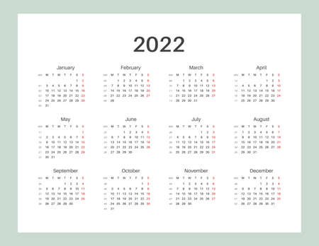 Calendar template for planners. Calendar 2022.のイラスト素材