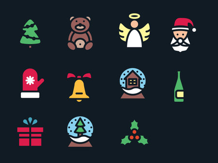Christmas glyph icon collection. Winter holidays icon set.のイラスト素材