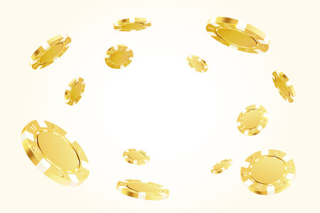 Gold poker chips flying around the center.のイラスト素材