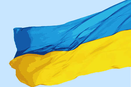 Flag of Ukraine on the blue sky.