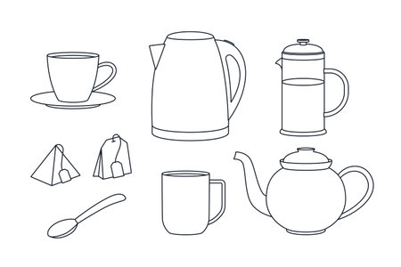 Kettle, brewer, teapot, mug and cup. Set of appliancesのイラスト素材