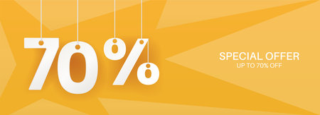 Wide yellow banner. 70 percent off banner.のイラスト素材