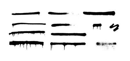 Graffiti drawing lines with drips. Spray paint set. Spray painted dots and splashes. Street art splashes and spots.のイラスト素材