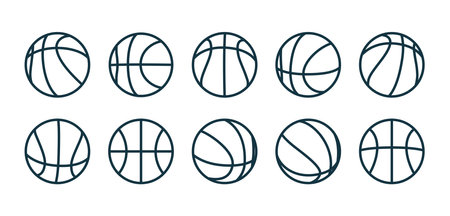 Set of basketball balls symbols. Outline basketball ball icons. Vectorのイラスト素材