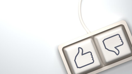 These keys symbolize social media engagement, user feedback, opinions, online interactions, approval...